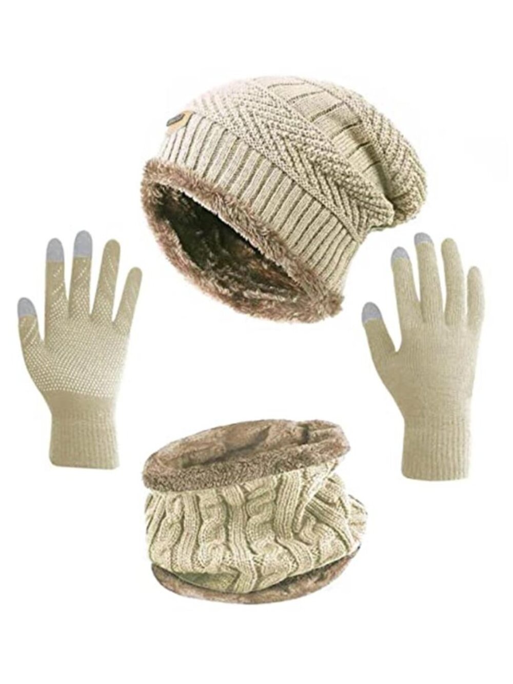 Winter Hat Scarf Gloves Slouchy Beanie Snow Knit Skull Cap Touch Screen Mittens
